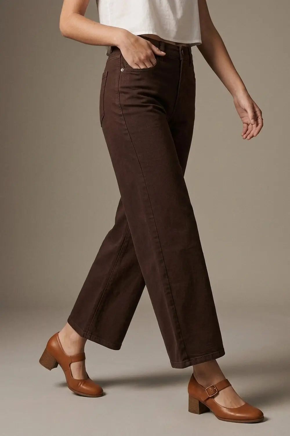 Wide Leg Cropped Jeans in Chocolate Brown - Colored Jeans