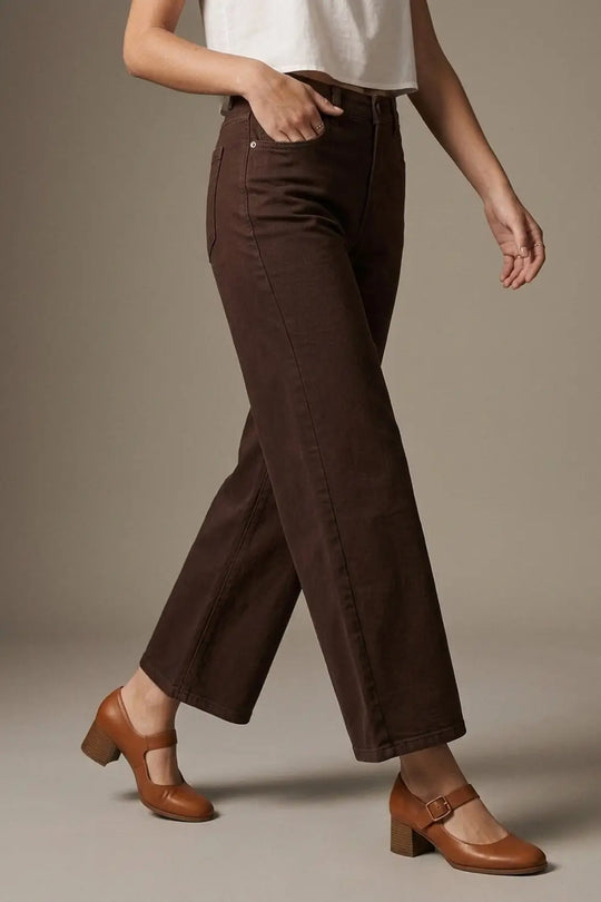 Wide Leg Cropped Jeans in Chocolate Brown - Colored Jeans