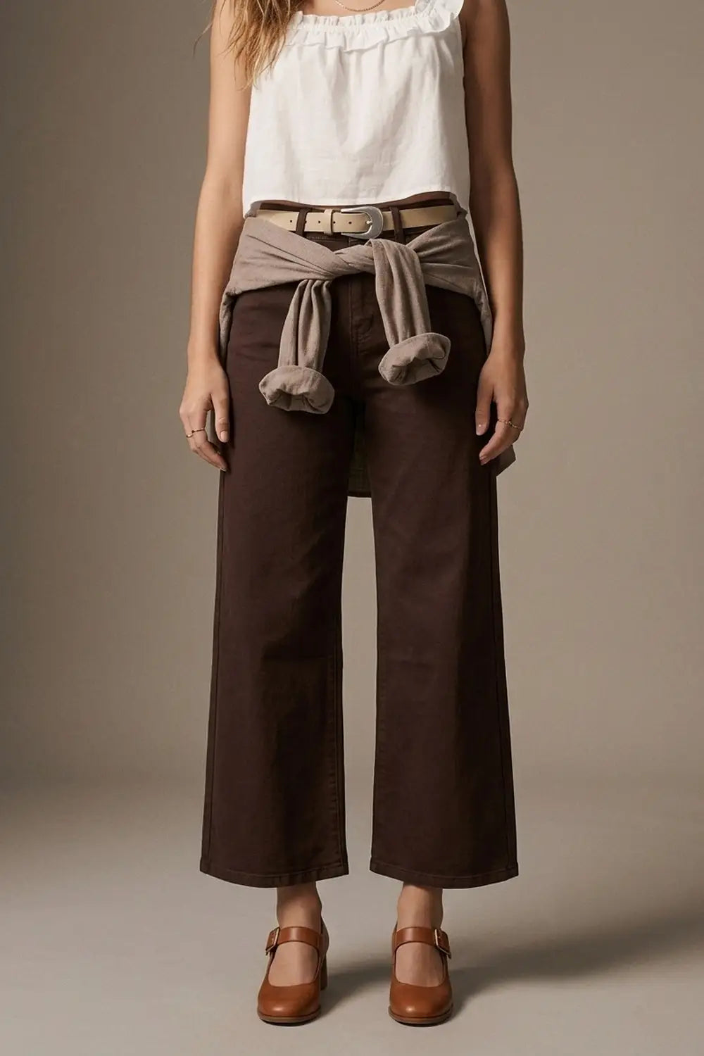 Wide Leg Cropped Jeans in Chocolate Brown - Colored Jeans