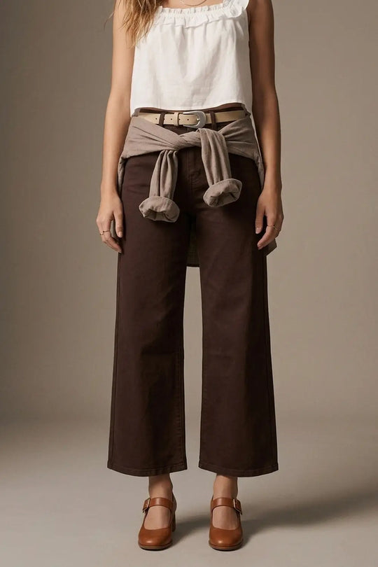 Wide Leg Cropped Jeans in Chocolate Brown - Colored Jeans