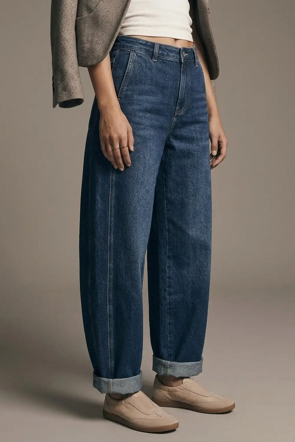 Dark wash Blue Wide-Leg Jeans with side pockets