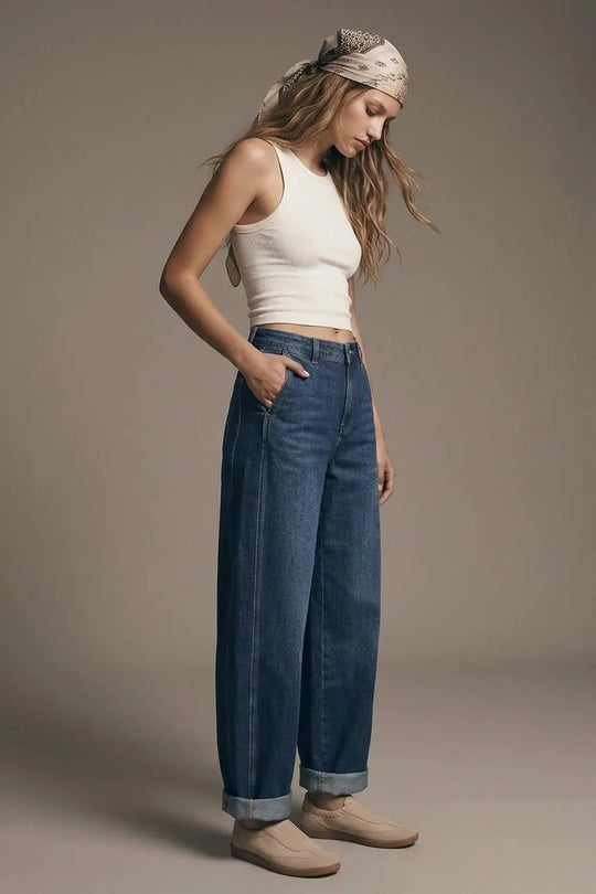 Dark wash Blue Wide-Leg Jeans with side pockets