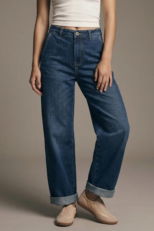 Dark wash Blue Wide-Leg Jeans with side pockets