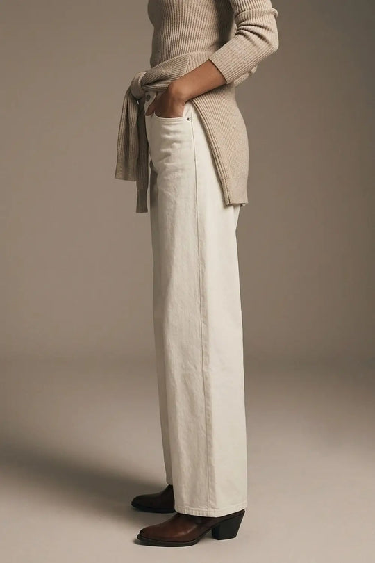 Extra wide leg trousers in cream color - Colored Jeans