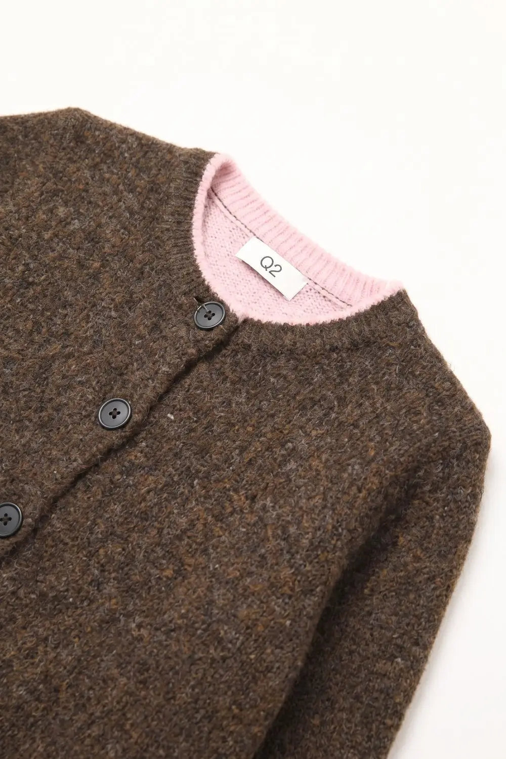 Brown Soft Knit pink Contrast Trim Button Cardigan Sweater - BROWN / ONE - Cardigans