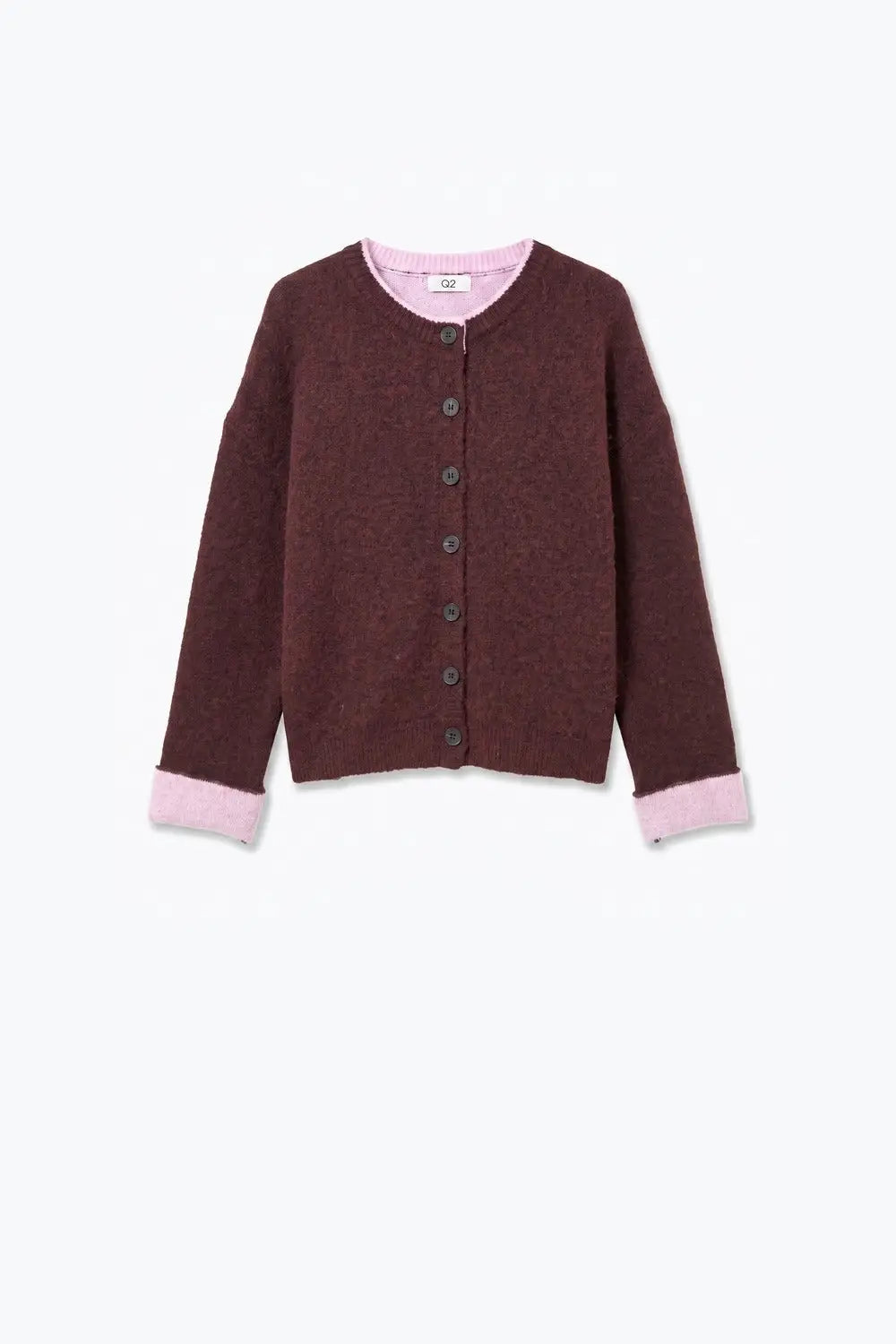 Burgundy Soft Knit Contrast Trim Button Cardigan Sweater - PURPLE / ONE - Cardigans