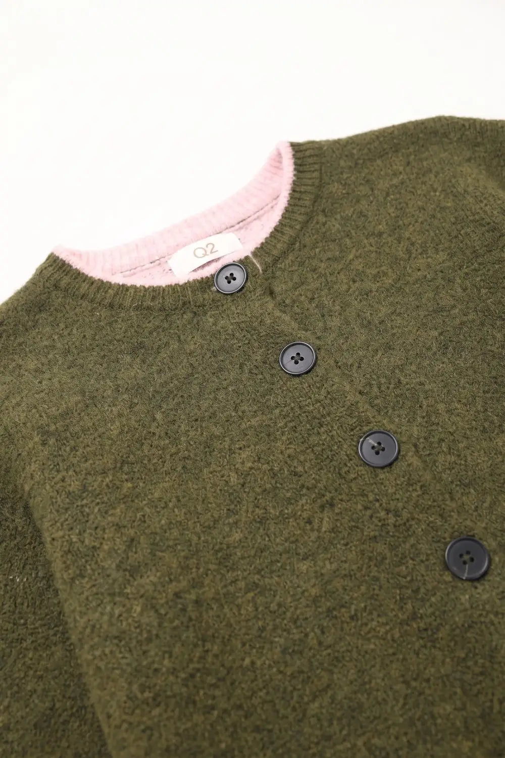 Olive Fine Knit Pink Ribbed Trim Button Cardigan - GREEN / ONE - Cardigans