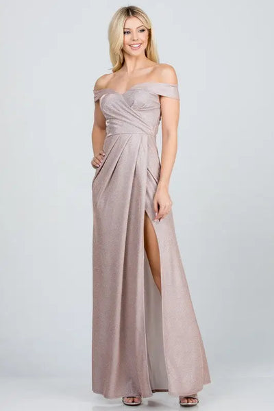 Off the Shoulder Glittery Jacquard Dress - Blush / L