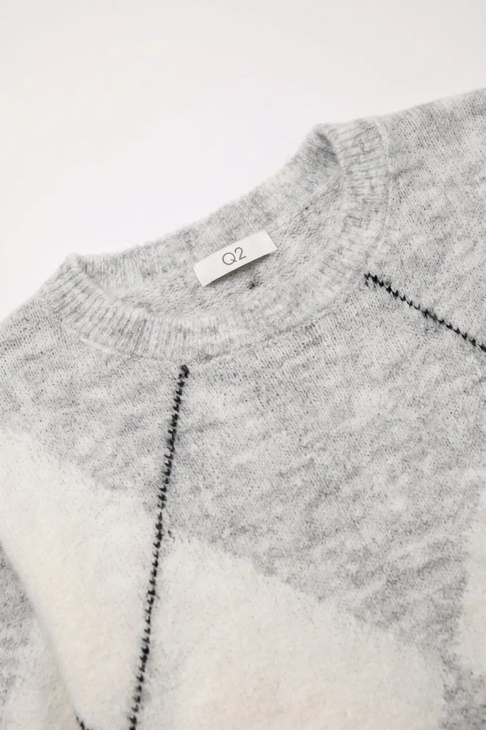 grey and cream Argyle Knit Short Sleeve Sweater - WHITE / ONE - Sweaters
