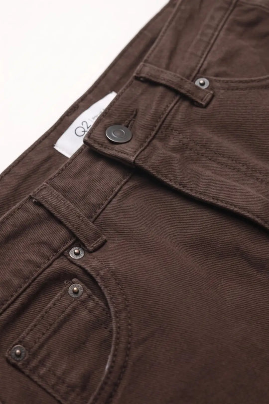 chocolate soft stretch Wide Leg pants with seam at the knee