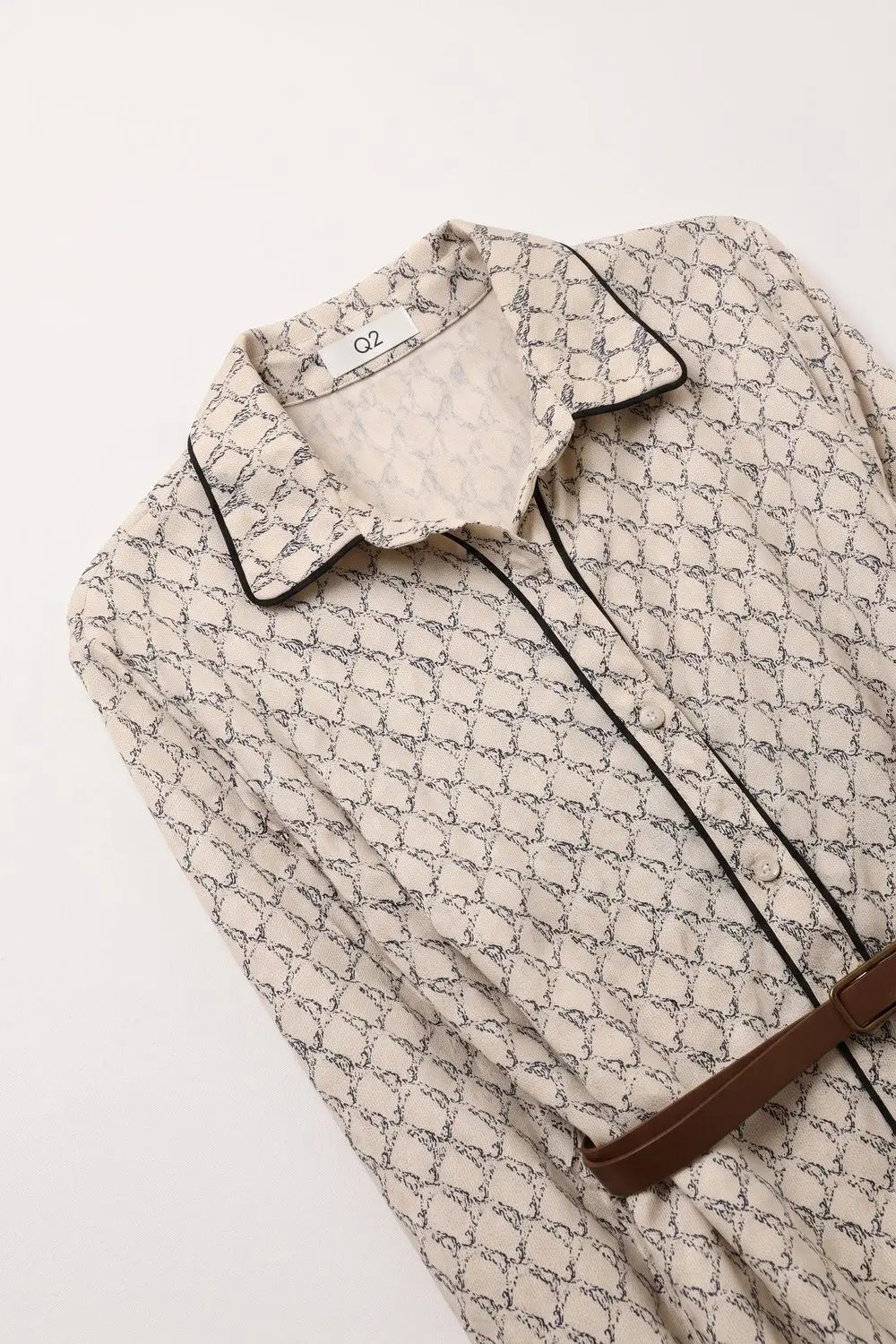 Cream Horses Printed Woven Piped Belted Maxi Shirt Dress