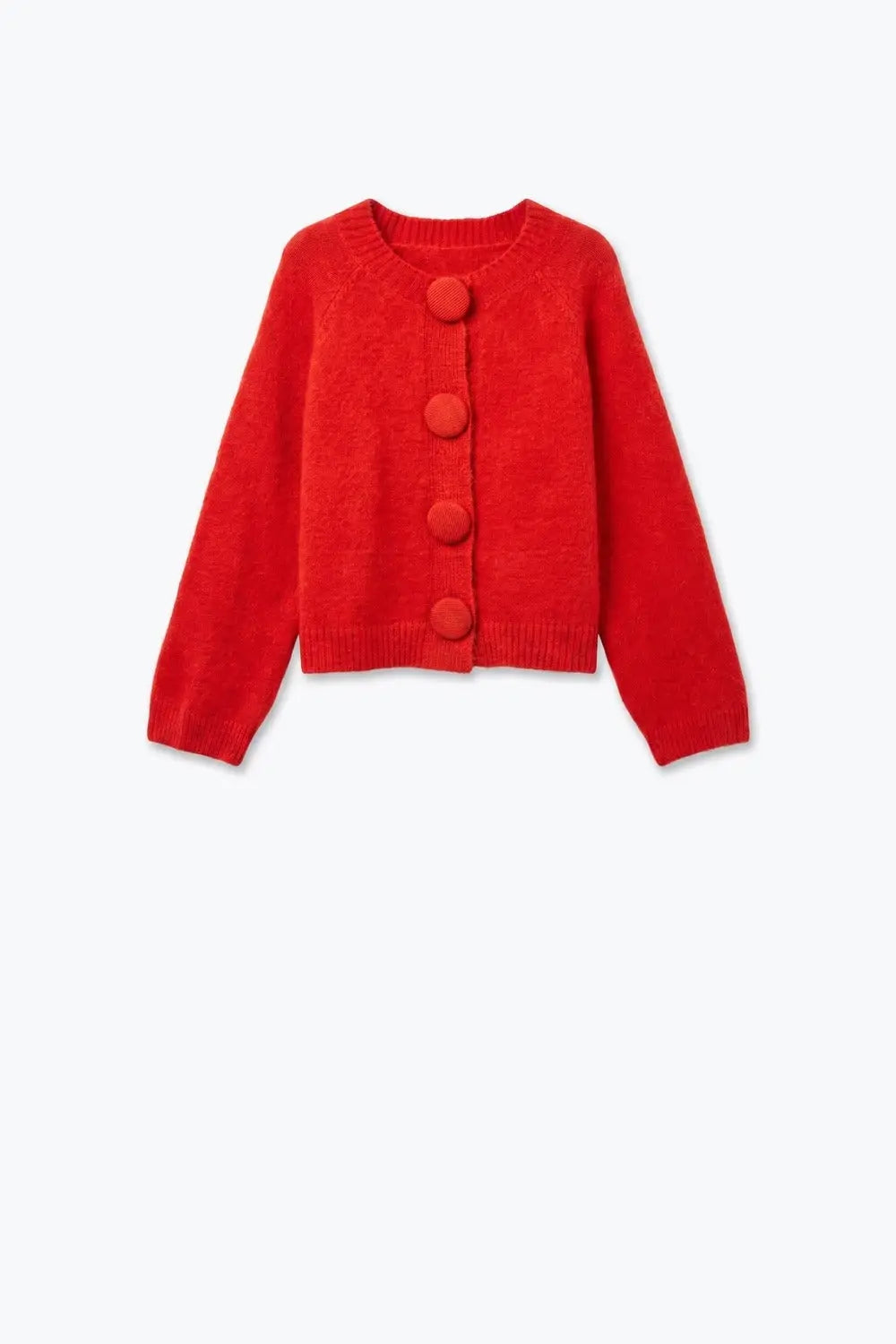 Red Brushed fluffy Knit Covered Button Cropped Cardigan - RED / ONE - Cardigans