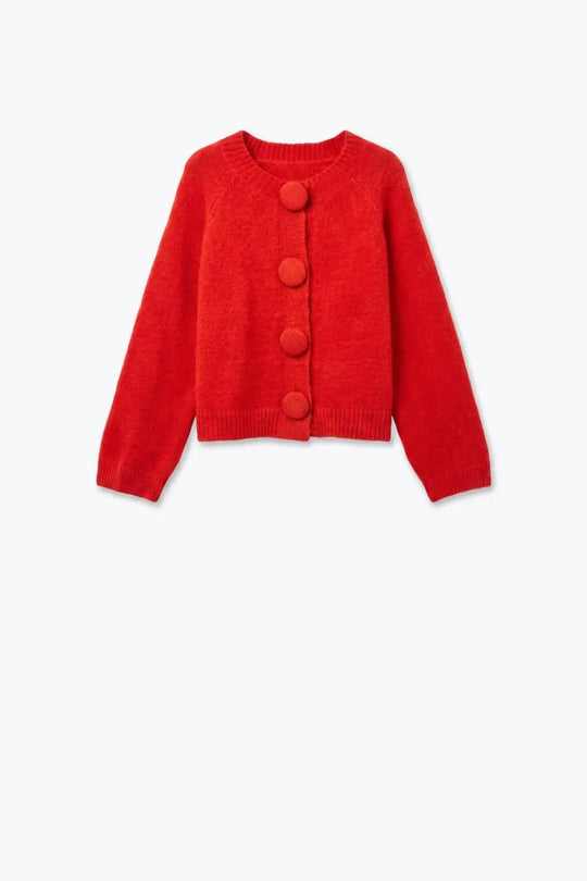 Red Brushed fluffy Knit Covered Button Cropped Cardigan - RED / ONE - Cardigans
