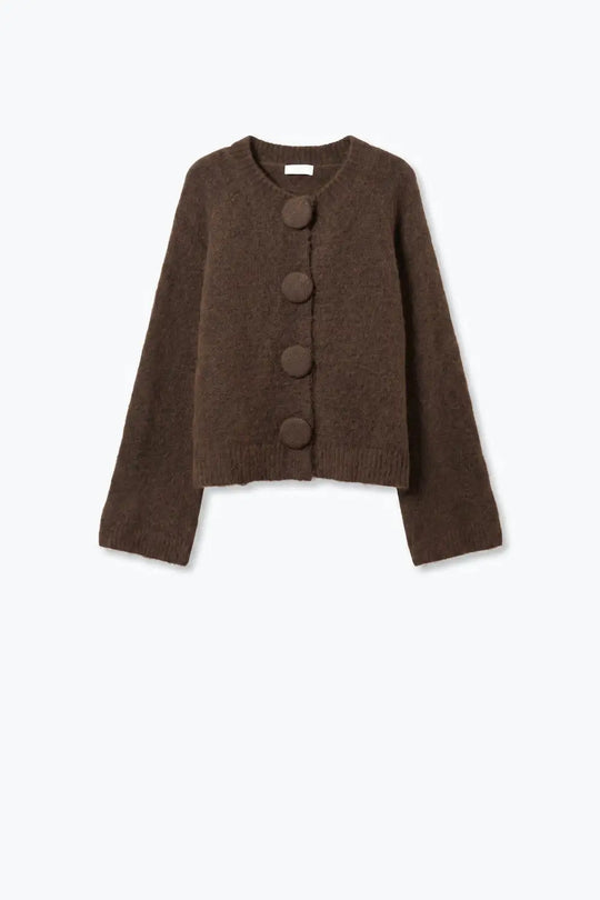 Brown Brushed fluffy Knit Covered Button Cropped Cardigan - BROWN / ONE - Cardigans