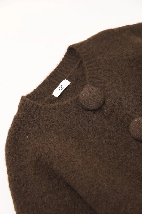 Brown Brushed fluffy Knit Covered Button Cropped Cardigan - BROWN / ONE - Cardigans