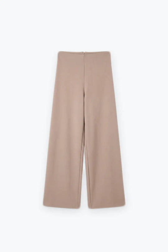 Dark Beige Soft Knit High Waist Wide Leg Pants without waistband - Pants
