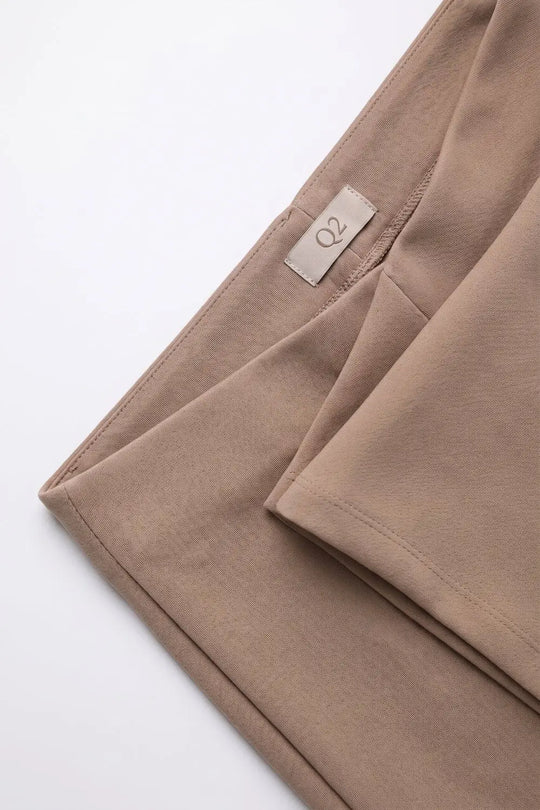 Dark Beige Soft Knit High Waist Wide Leg Pants without waistband - Pants