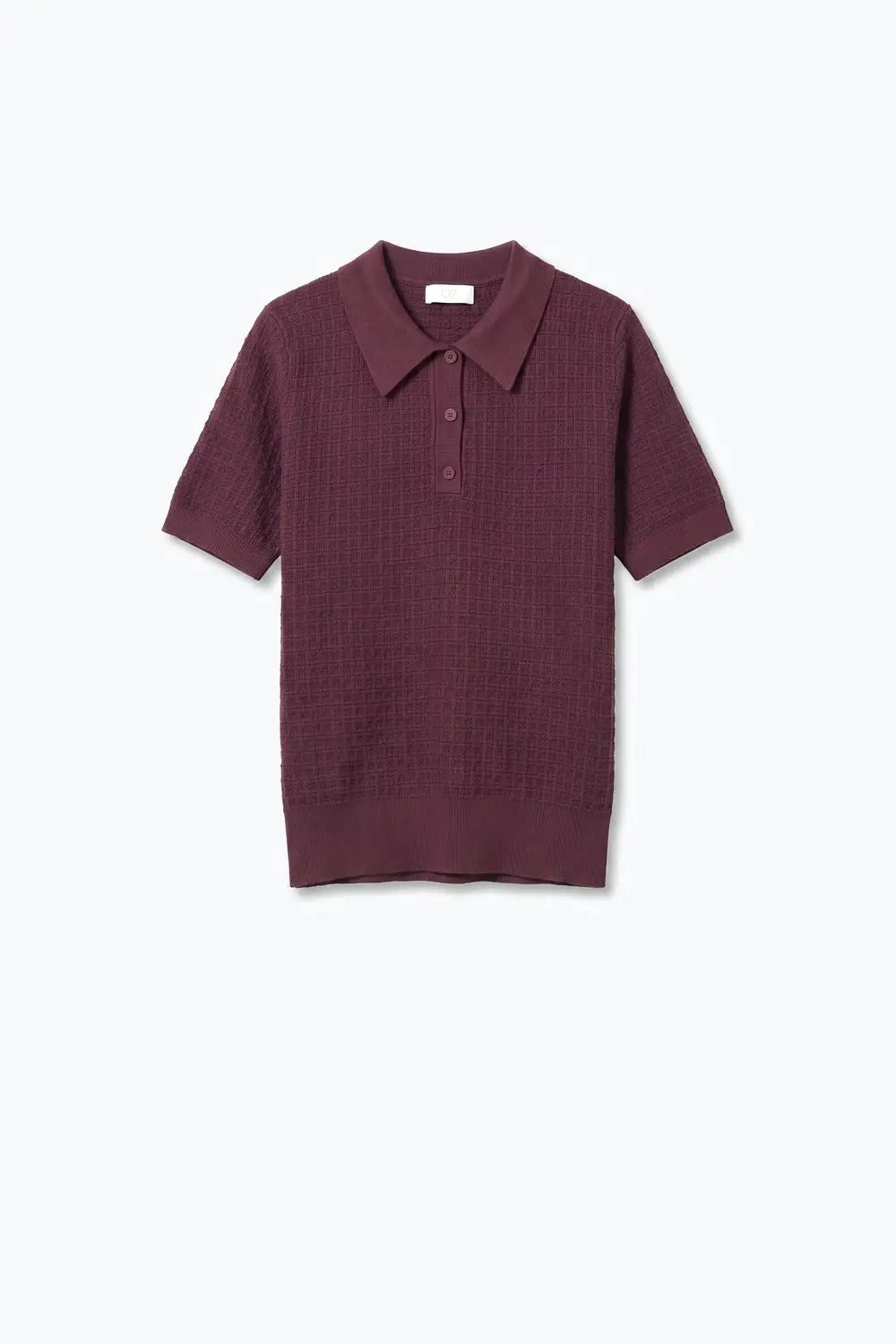 Waffle Knit Button-down Short Sleeve Polo in Burgundy