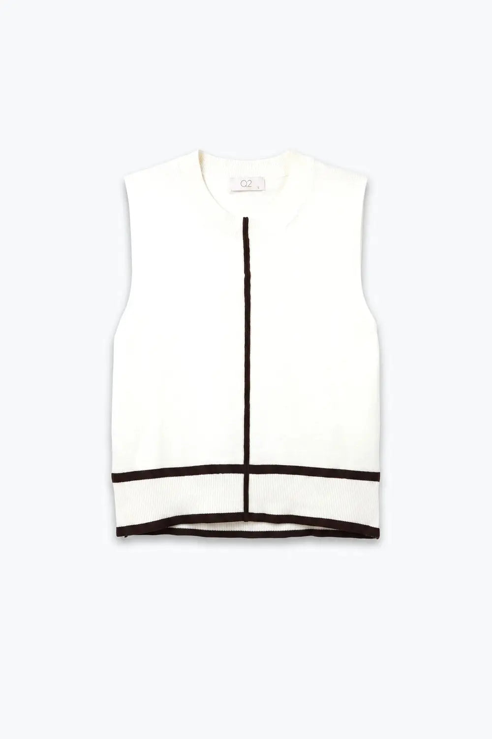 Cream Fine Knit Contrast Trim Sleeveless Sweater - Sweaters