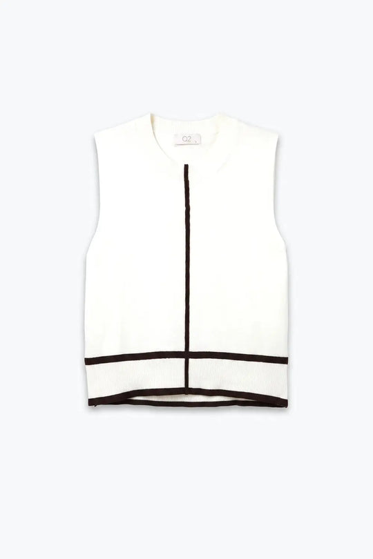 Cream Fine Knit Contrast Trim Sleeveless Sweater - Sweaters