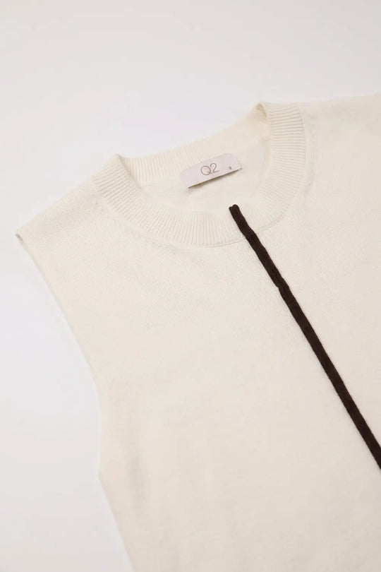 Cream Fine Knit Contrast Trim Sleeveless Sweater - Sweaters