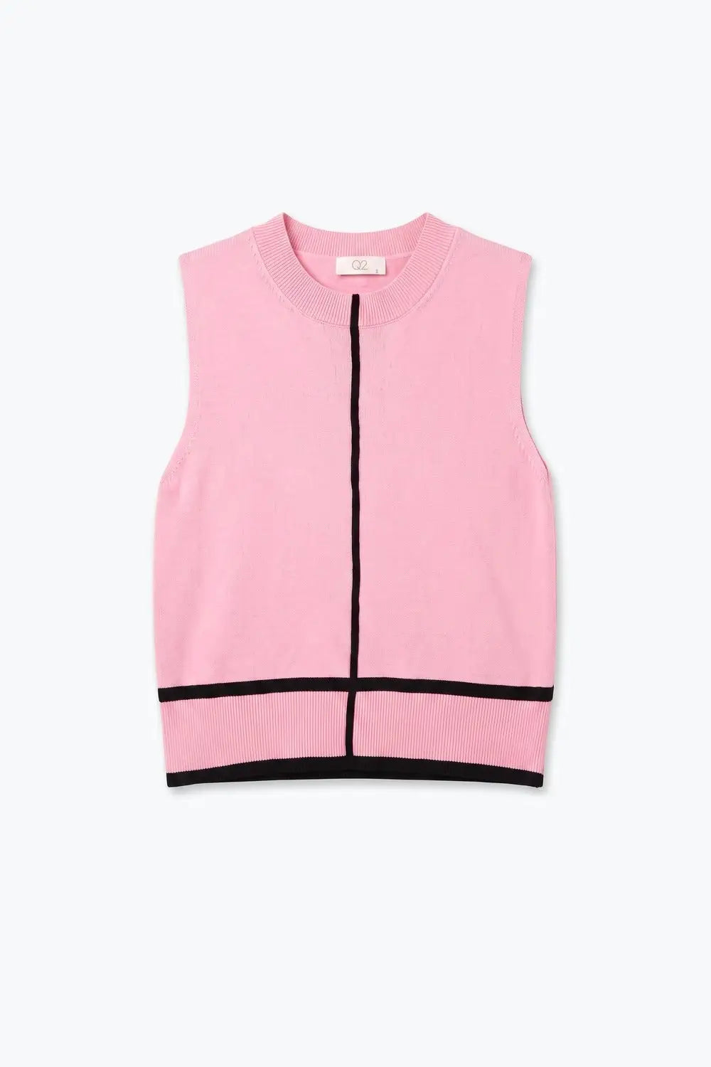 Light Pink Fine Knit Contrast Seam Sleeveless Vest with round neck