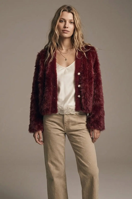 Cropped Jacket in burgundy in fine fur