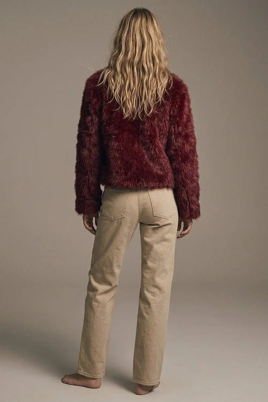 Cropped Jacket in burgundy in fine fur
