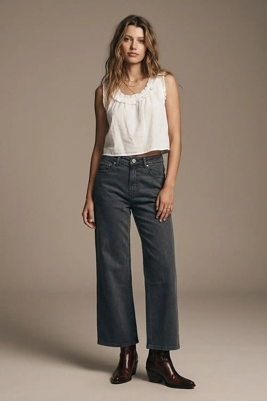 Cropped wide leg jeans in gray - Colored Jeans