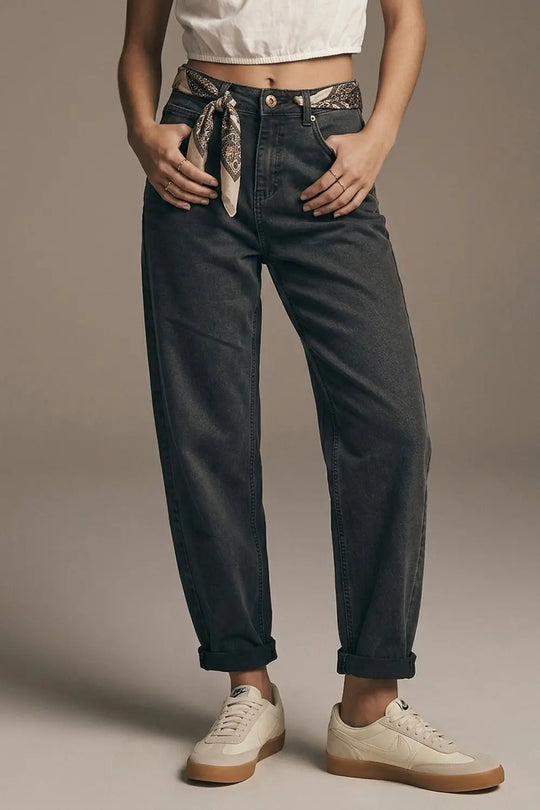 High-Waisted Barrel-Leg Pants in Washed grey - Colored Jeans