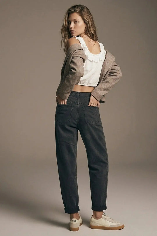 High-Waisted Barrel-Leg Pants in Washed grey - Colored Jeans