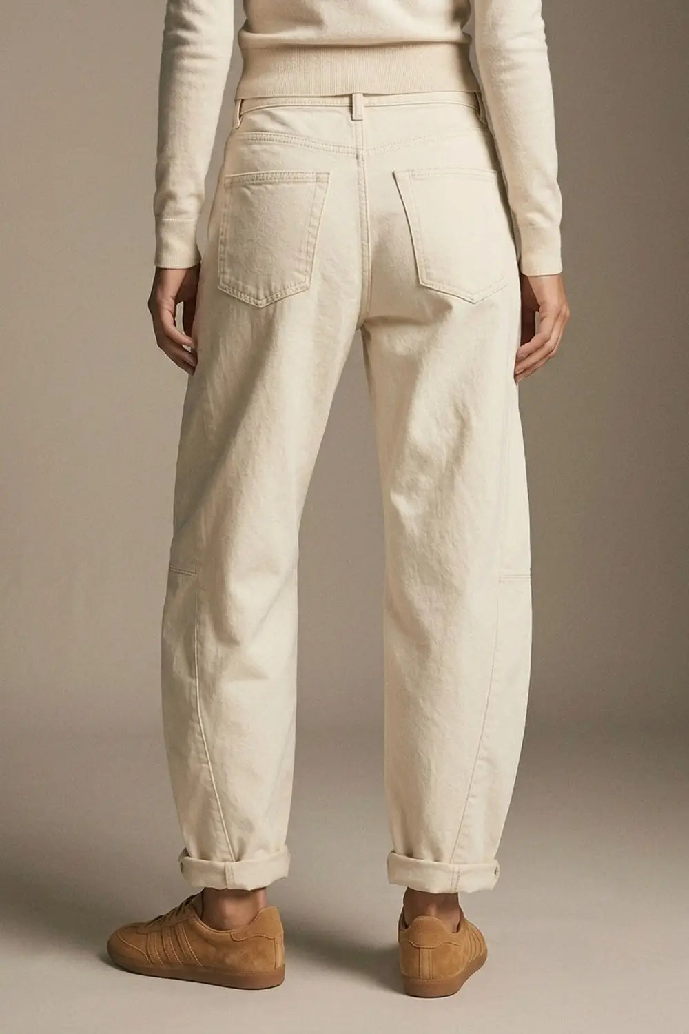 Trendy Cream Barrel Balloon Jeans with Pockets - Colored Jeans