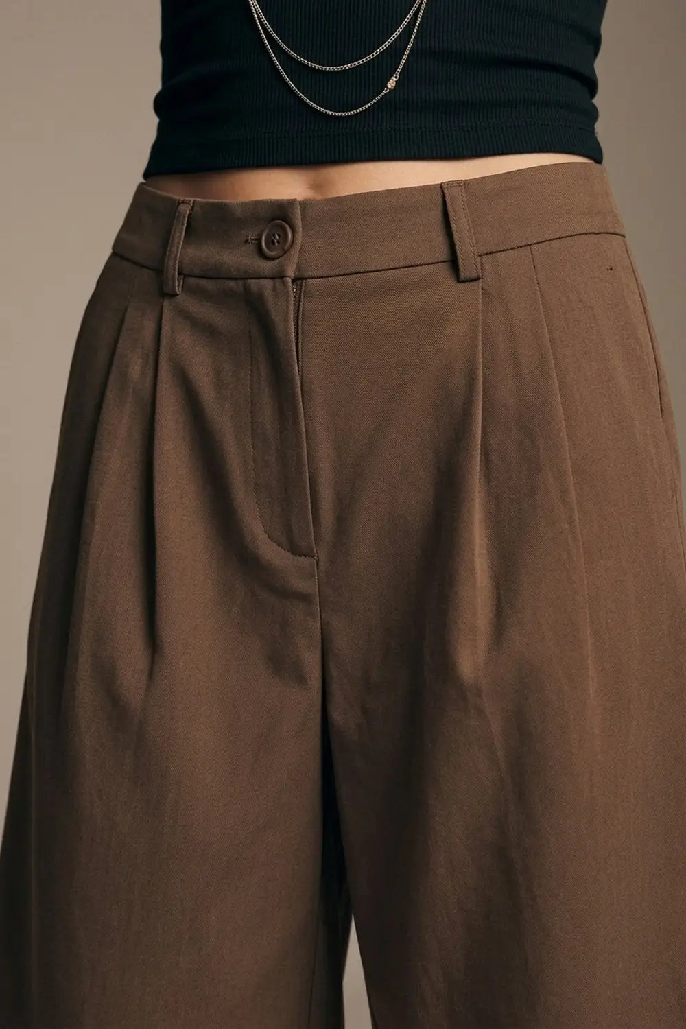 brown Pleated Bermuda Shorts with Knee-Length and Tailored Fit - Pants