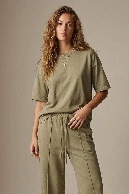 Khaki Cotton Crew Neck Regular Fit Short Sleeve T-Shirt - Sweaters