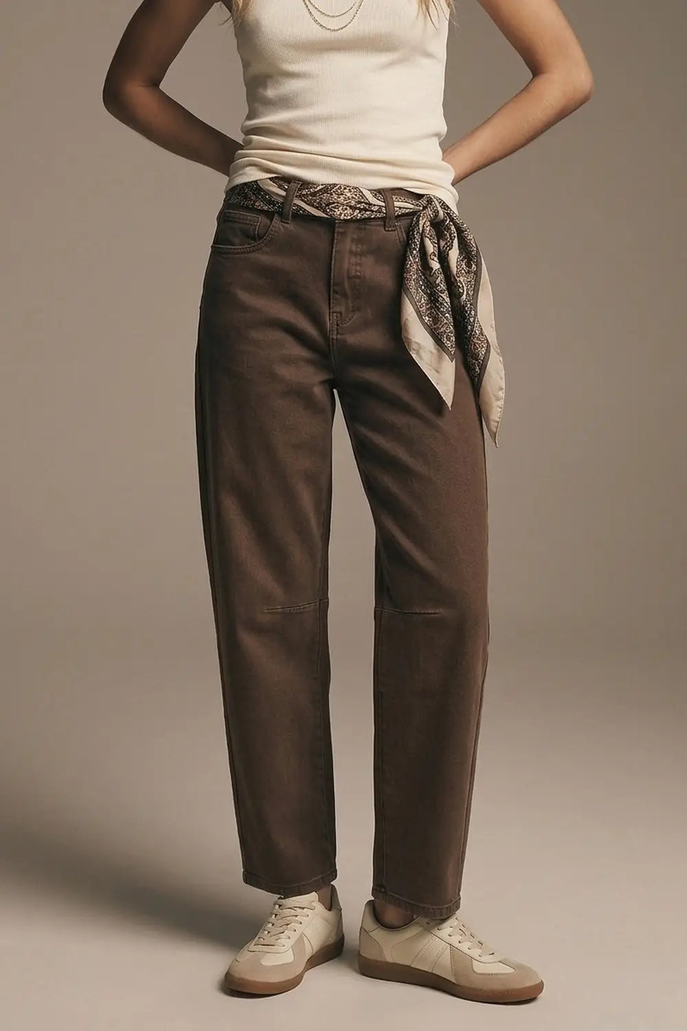 Comfortable stretch jeans with barrel leg in brown - Colored Jeans