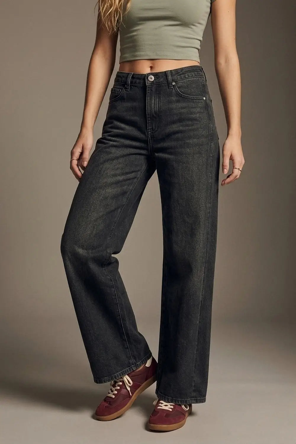 Faded Black Extra Wide-Leg Jeans in vintage wash denim