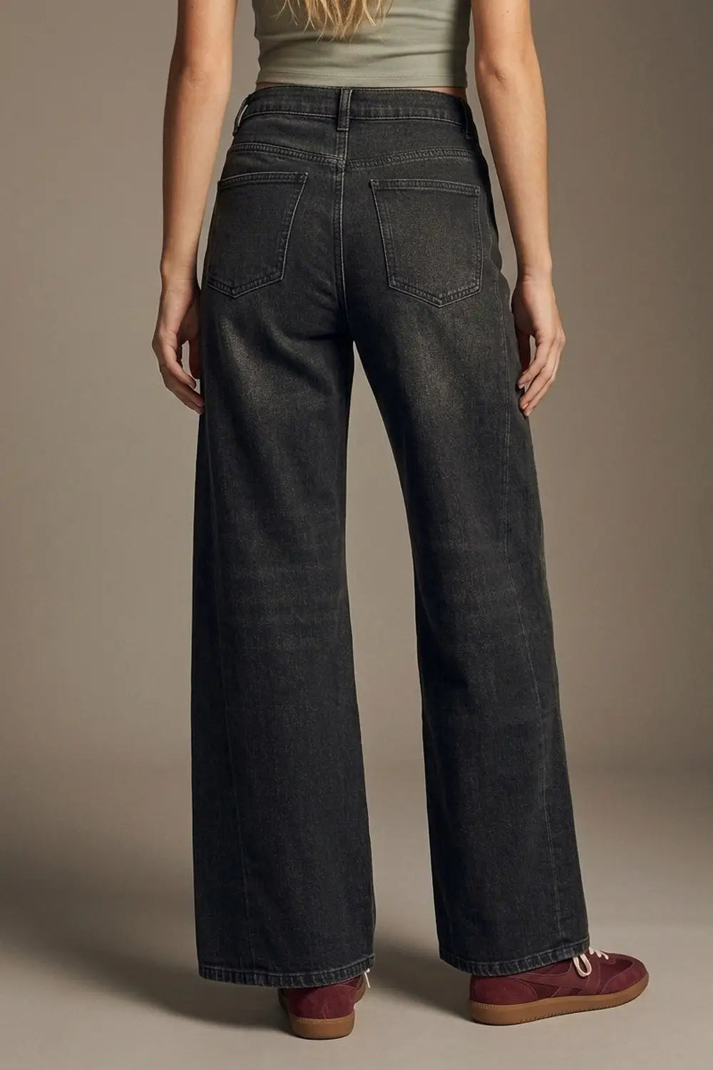 Faded Black Extra Wide-Leg Jeans in vintage wash denim