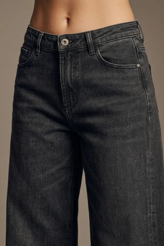 Faded Black Extra Wide-Leg Jeans in vintage wash denim