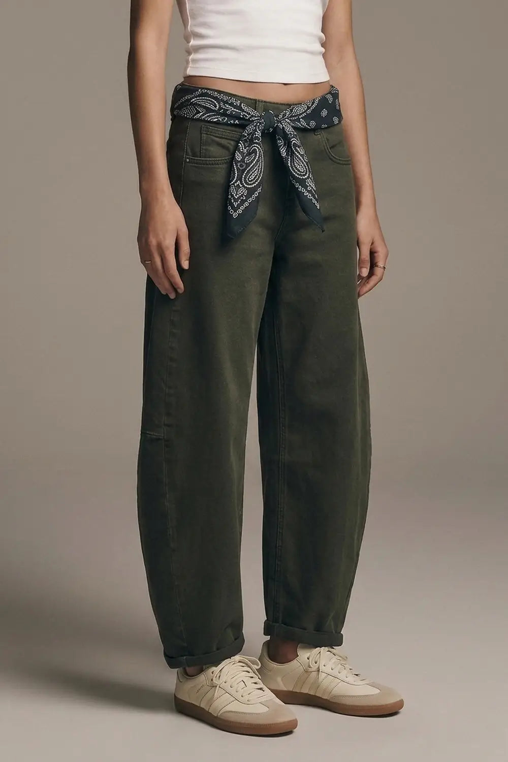 Trendy Green Barrel Balloon Jeans with Pockets - Colored Jeans