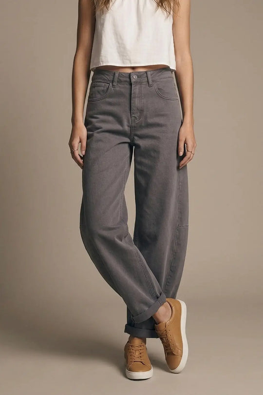 Trendy Gray Barrel Balloon Jeans with Pockets - Colored Jeans