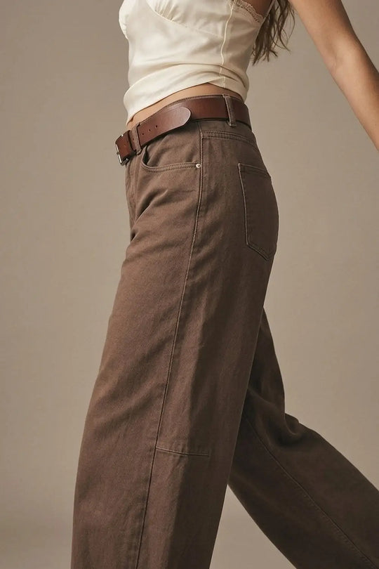Relaxed Fit Straight Barrel Leg Pants in fango color - Pants