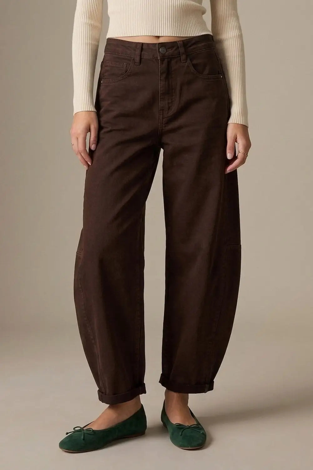 Relaxed Fit Straight Barrel Leg Pants in choco color - Pants