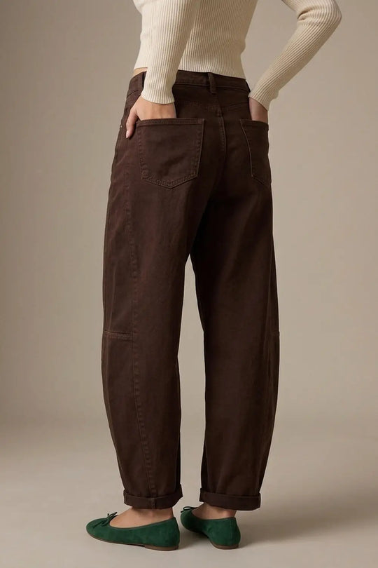 Relaxed Fit Straight Barrel Leg Pants in choco color - Pants