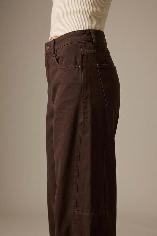 Relaxed Fit Straight Barrel Leg Pants in choco color - Pants