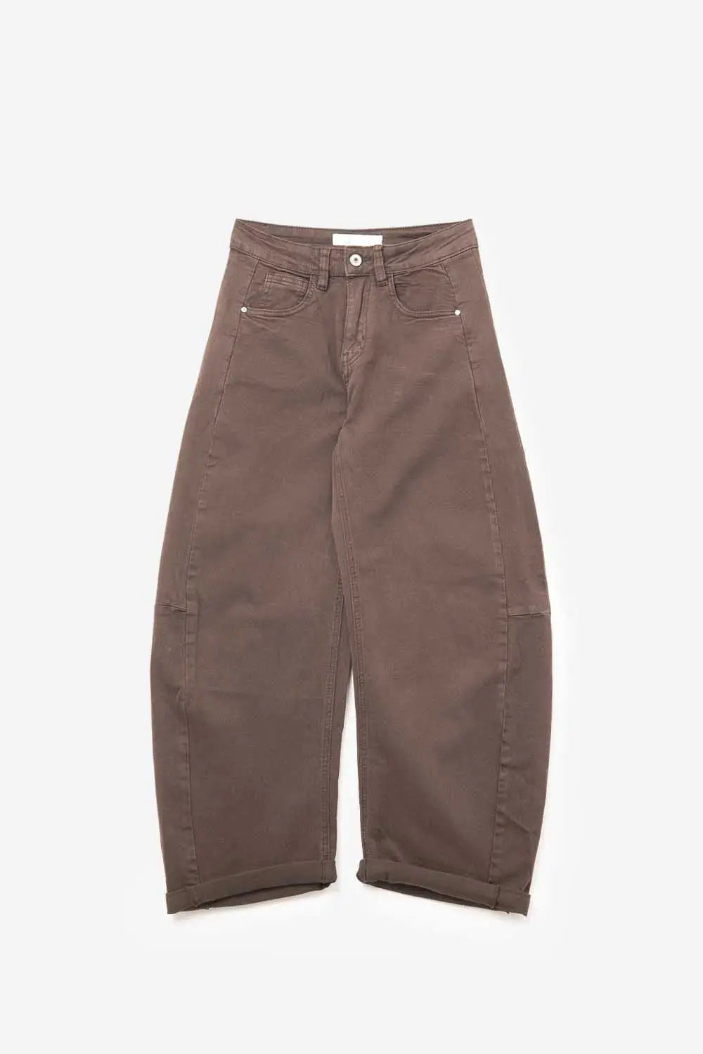 Relaxed Fit Straight Barrel Leg Pants in fango color - Pants