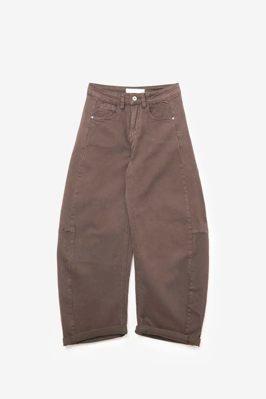 Relaxed Fit Straight Barrel Leg Pants in fango color - Pants