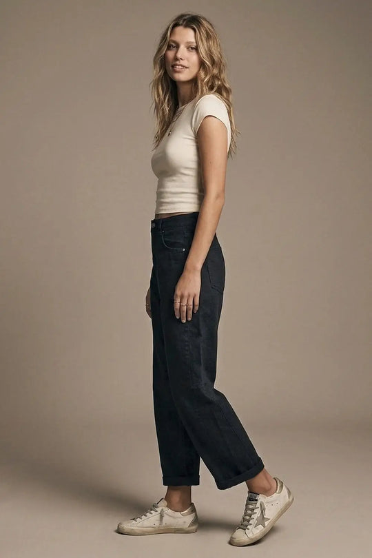 Trendy Black Barrel Balloon Jeans with Pockets - Pants