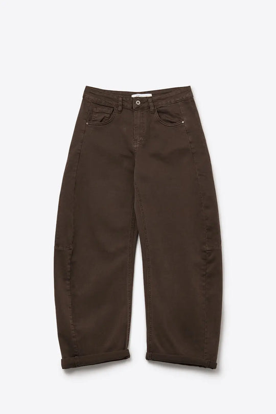 Relaxed Fit Straight Barrel Leg Pants in choco color - Pants