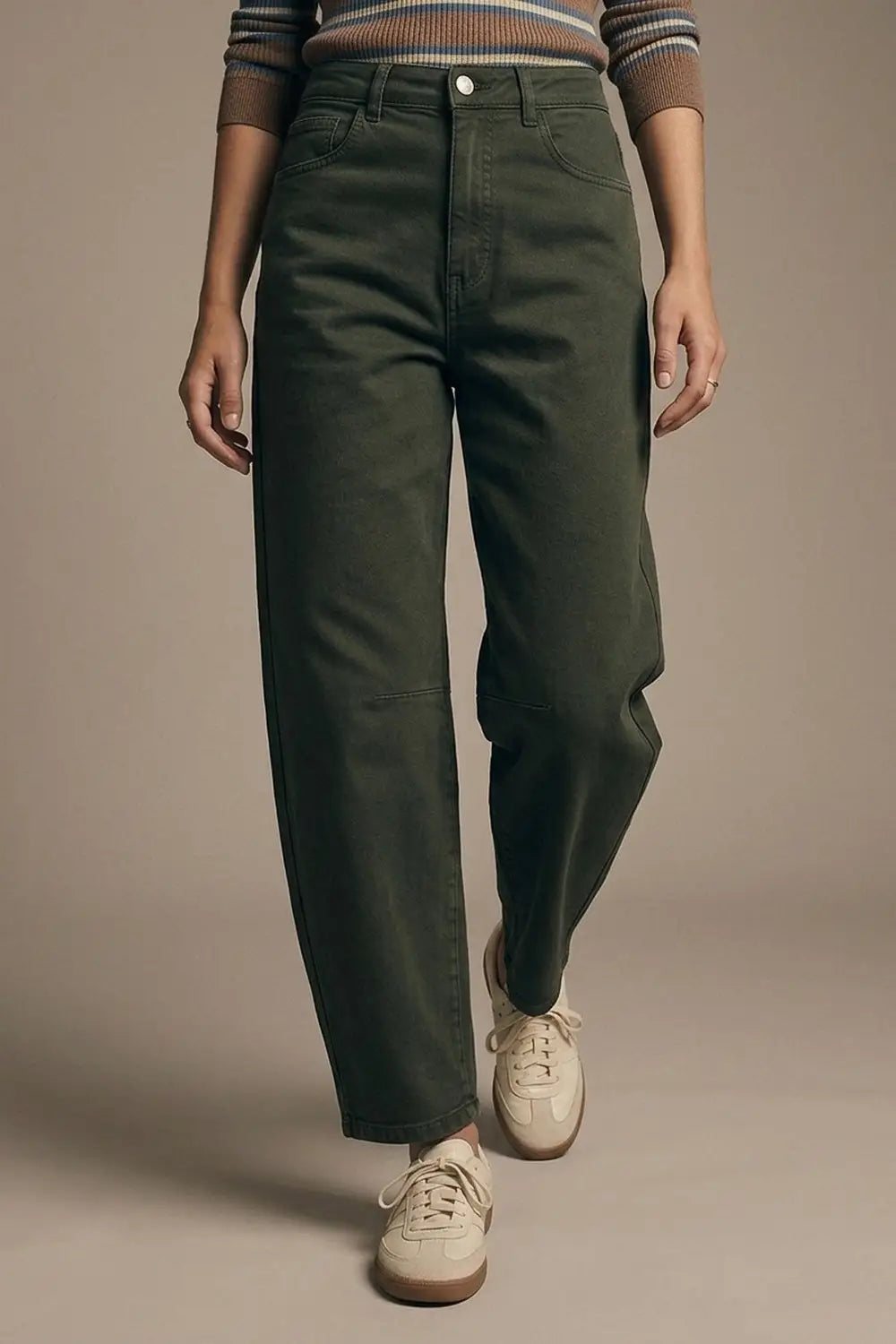 Comfortable stretch jeans with barrel leg in dark green - Colored Jeans