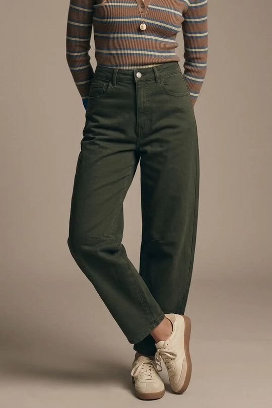 Comfortable stretch jeans with barrel leg in dark green - Colored Jeans